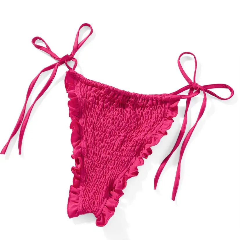 Yiiciovy Women's 2PCS Lace Up Bandage Bikini Sets Sexy Ladies Ruched Lacing Swimsuit Low Waist Bikinis Beachwear Bathing Suit