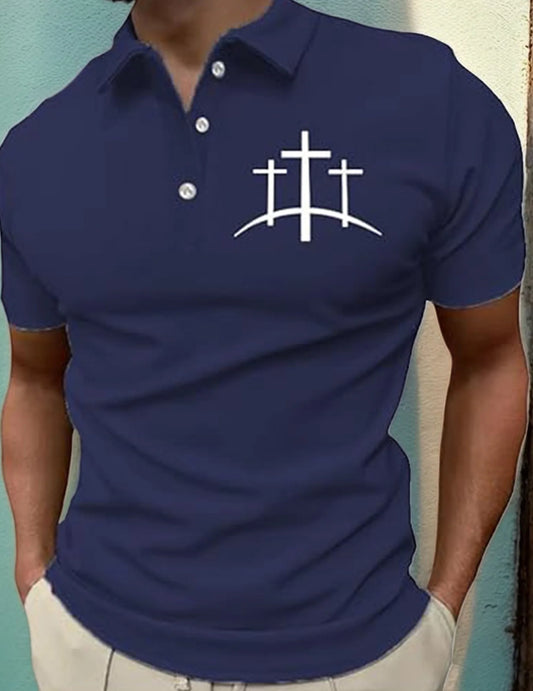 Men Faith Cross Sports Shirt Breathable Cross Pattern Printed Tops Comfortable Fit Shirts for Outdoor Activities Gathering Party