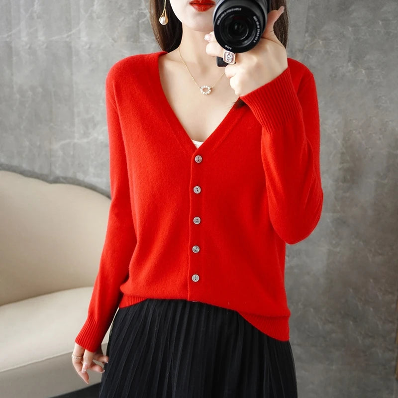 2024 New V-Neck Temperament Small Fragrant Wind Women Loose Sweater Sweater All Sweater Coat Special Offer Cardigan ZHI D035