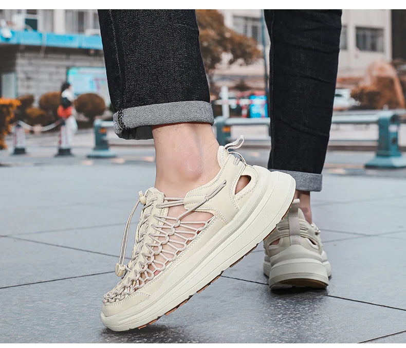 Summer Hand-woven Couple Sandals Brand Designer Men Sandals High Quality Men's Flat Casual Shoes Outdoor Thick Bottom Sandals