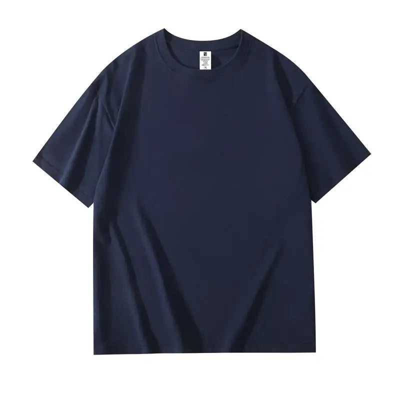 200 grams pure cotton short-sleeved custom logo solid-color round-neck T-shirt, loose large size, breathable T-shirt custom with