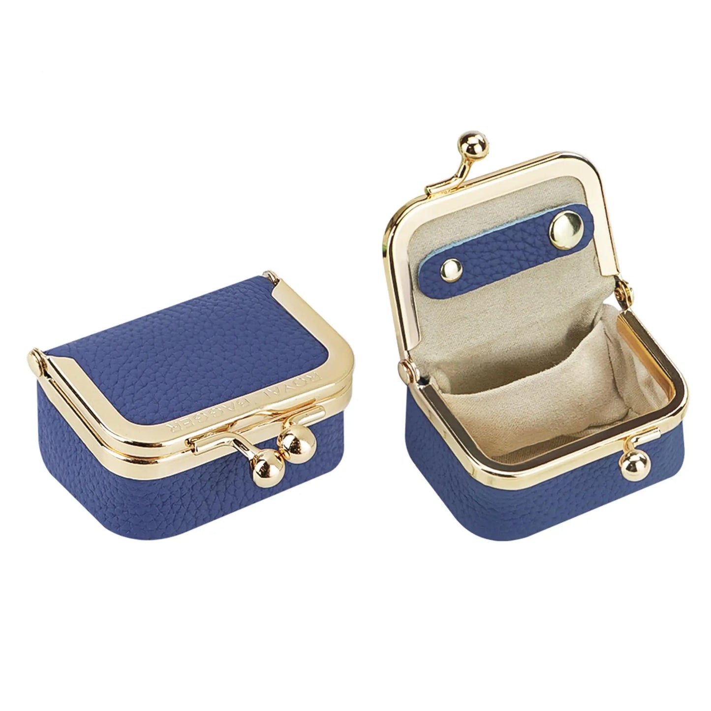 Royal Bagger Wallet Genuine Leather Kiss Lock Coin Purse Solid Color Square Leather Jewelry Bag Multifunctional Mini Small Item