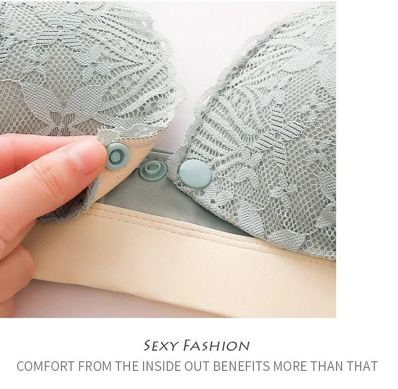 Ladies' Seamless Steel-free Thin Maternity Bra Gathered Comfortable Front-open Design For Postpartum Breastfeeding