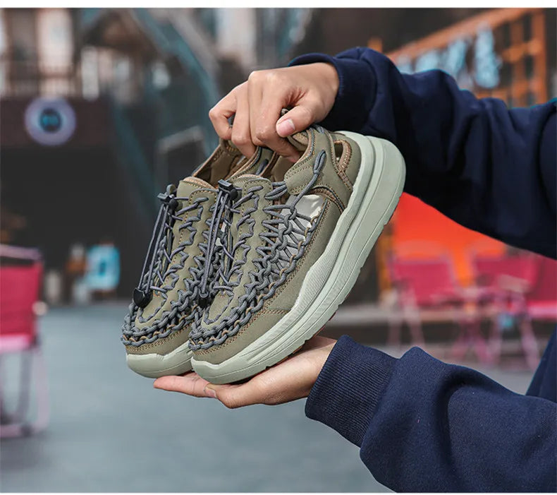 Summer Hand-woven Couple Sandals Brand Designer Men Sandals High Quality Men's Flat Casual Shoes Outdoor Thick Bottom Sandals