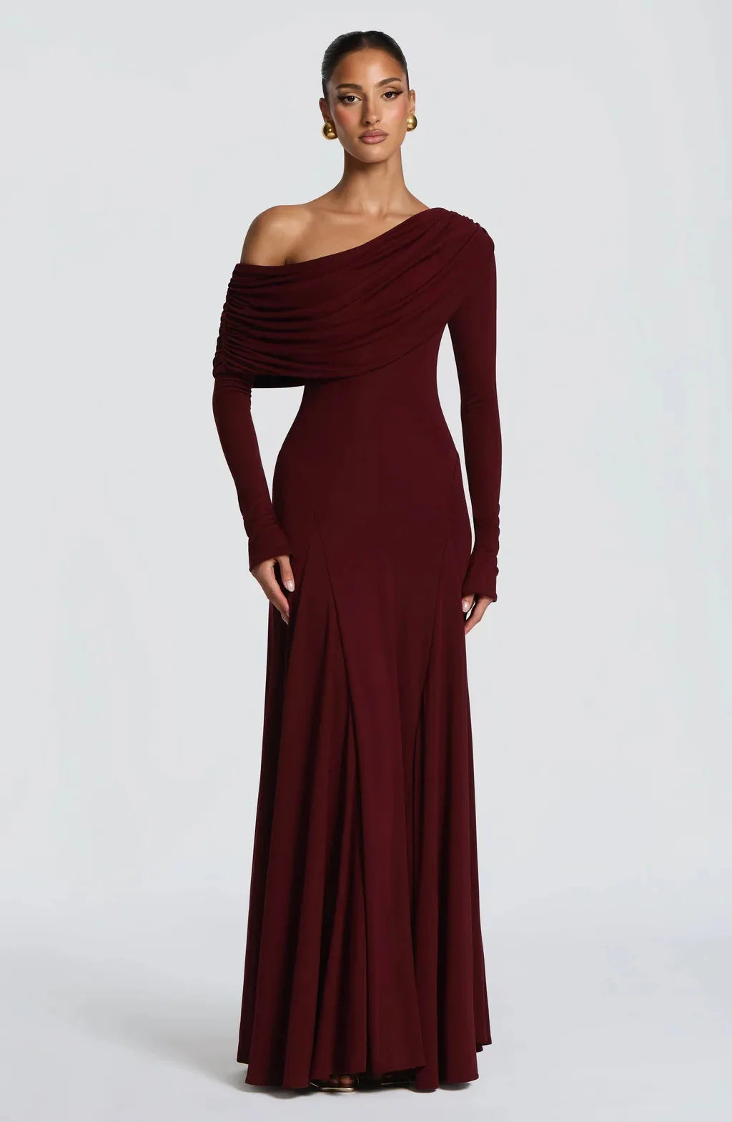 Elegant Long Sleeve Slanted Shoulder Party Club Evening Dress For Women 2025 New Dress Sexy Shrink Fold Winter Vestidos