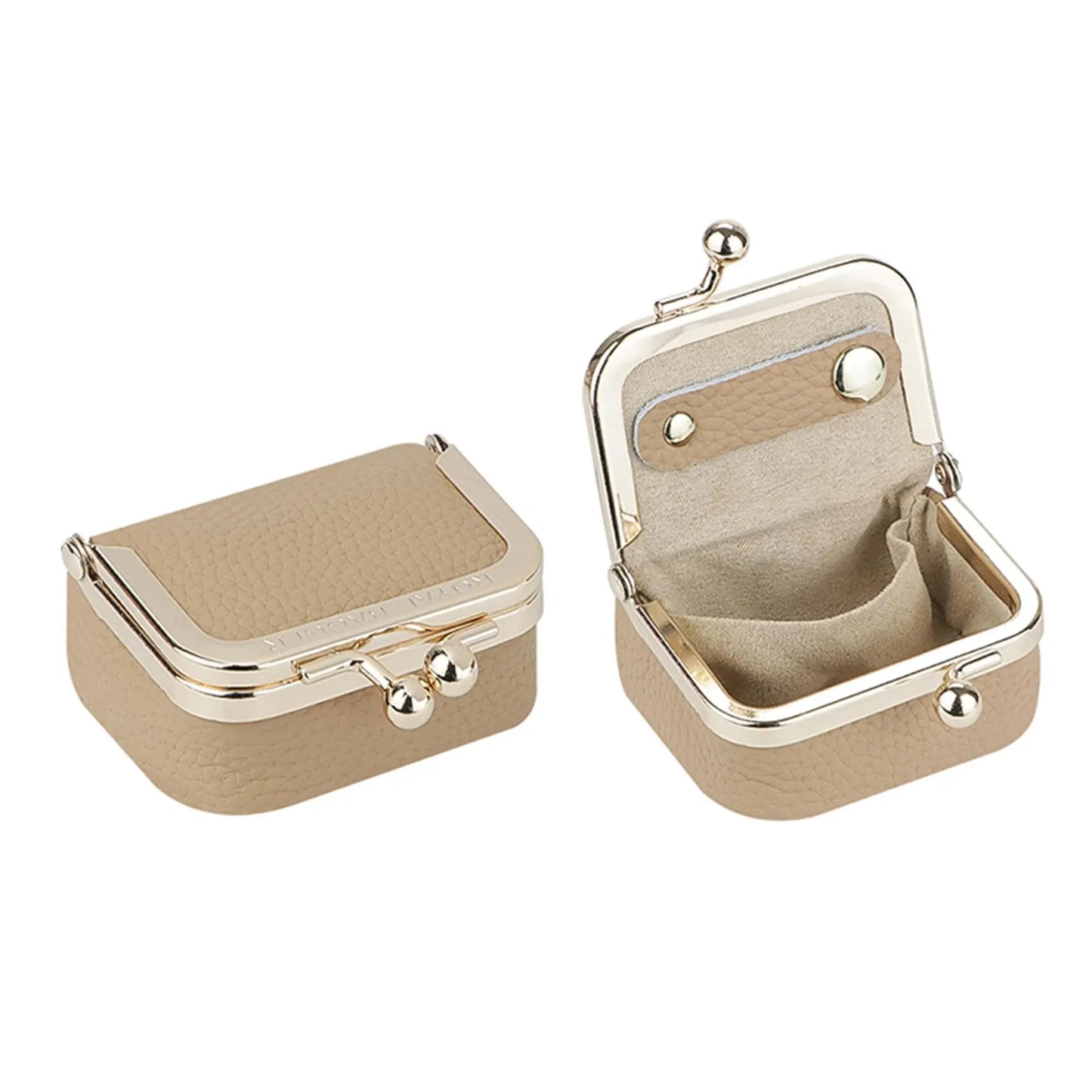 Royal Bagger Wallet Genuine Leather Kiss Lock Coin Purse Solid Color Square Leather Jewelry Bag Multifunctional Mini Small Item