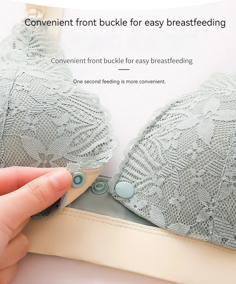 Ladies' Seamless Steel-free Thin Maternity Bra Gathered Comfortable Front-open Design For Postpartum Breastfeeding