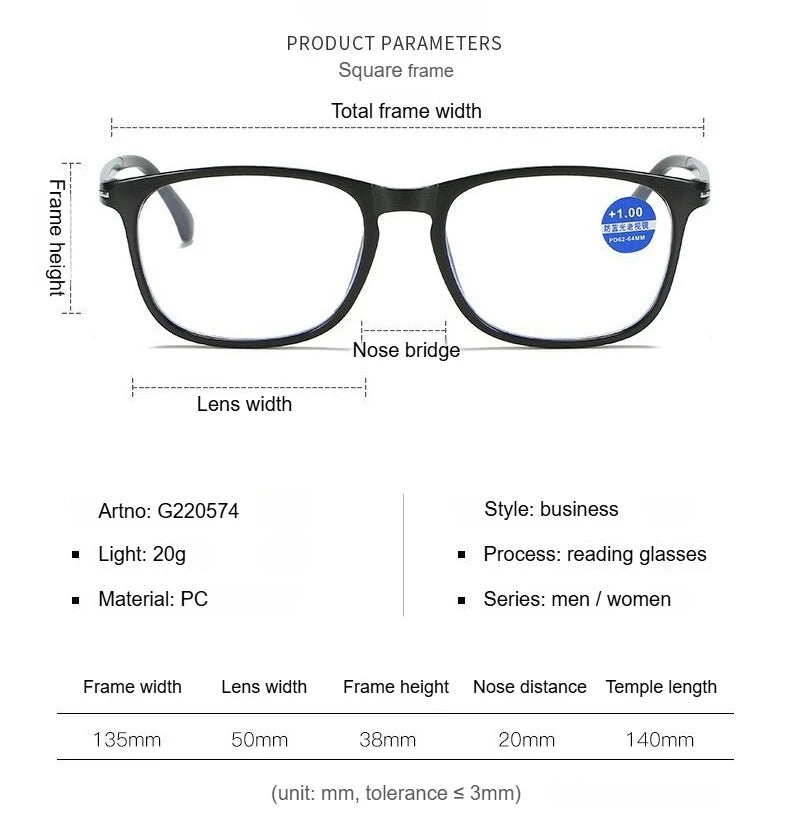 Unisex Comfortable Eyewear Ultra Lightweight Anti Blue Light Blocking HD Reading Glasses for Man and Woman Presbyopia Eyeglasses