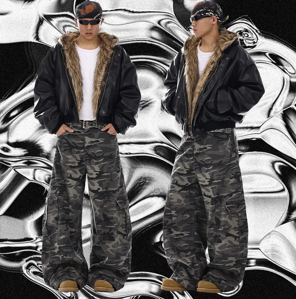 Camo Men's Baggy Jeans American Style Y2K Denim Pants Wide Leg Office-to-Street Trousers Outdoor Streetwear Hip-Hop Pants