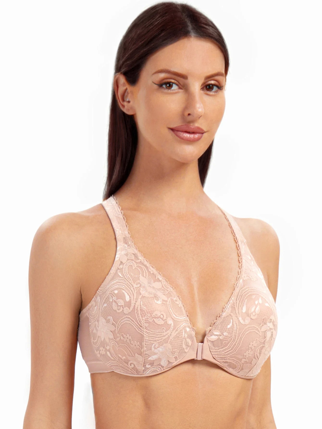 Plus Racerback Lace Underwire Front Closure Bra