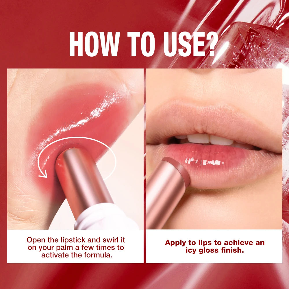 O.TWO.O Lipstick Glossy Lip Tint Mirror Ice-film 24h Moisturize Nourish Smooth Long-Lasting Wear Gloss Lip Glaze Lipstick Makeup