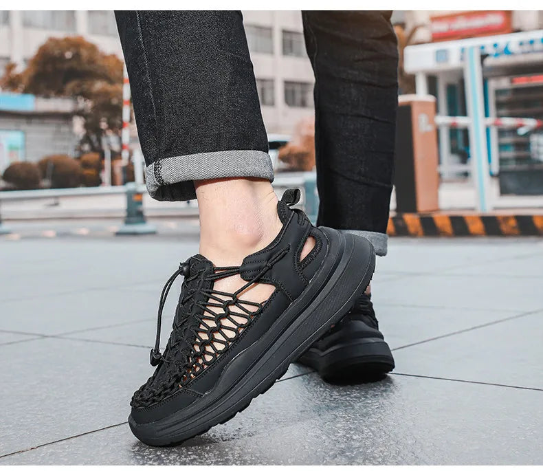 Summer Hand-woven Couple Sandals Brand Designer Men Sandals High Quality Men's Flat Casual Shoes Outdoor Thick Bottom Sandals