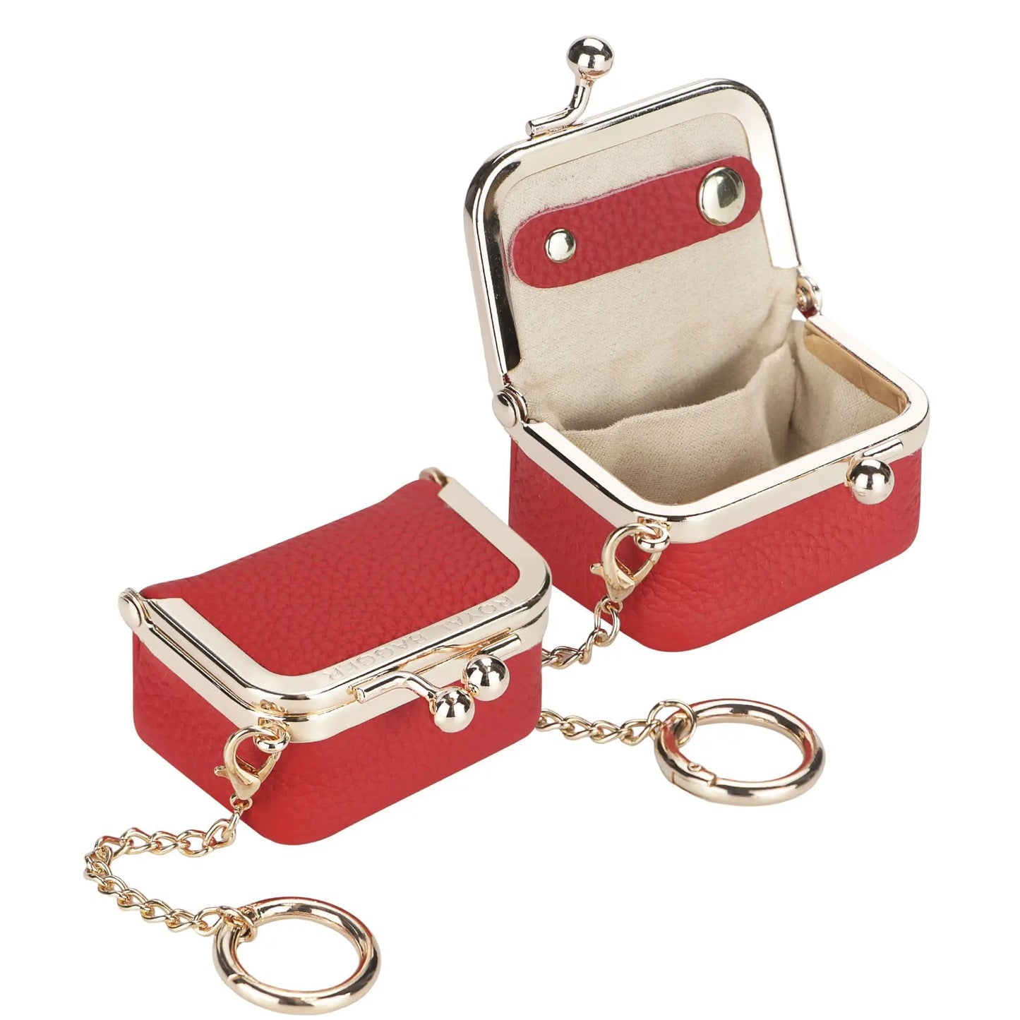 Royal Bagger Wallet Genuine Leather Kiss Lock Coin Purse Solid Color Square Leather Jewelry Bag Multifunctional Mini Small Item