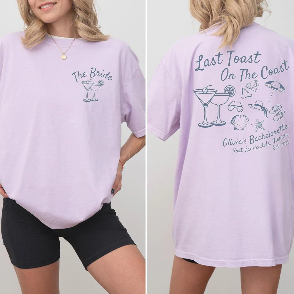 Women Last Toast On The Coast Shirts Beach Bachelorette Party Shirts Funny Comfort Shirts Cotton Y2K Top Daily Trendy Streetwear