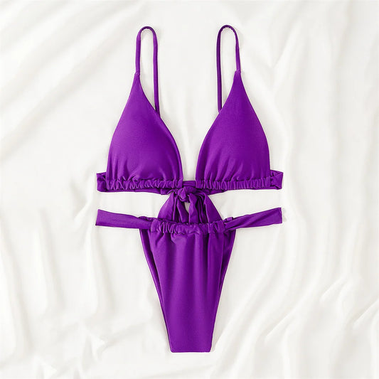 Purple Bikini Triangle Sling Extrem Push Up Swimsuit Backless Bandage Swimwear Women Holiday Beach Outfit Bathing Suit Sexys Set