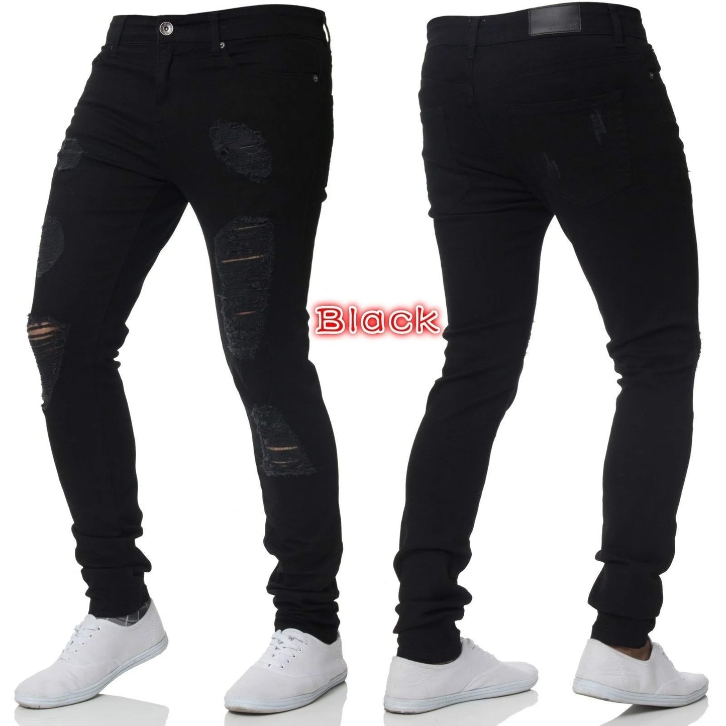 Man Pants Retro Washing Zipper Stretch Jeans Casual Slim Fit Trousers Male Plus Size Pencil Pants Denim Skinny Jeans for Men