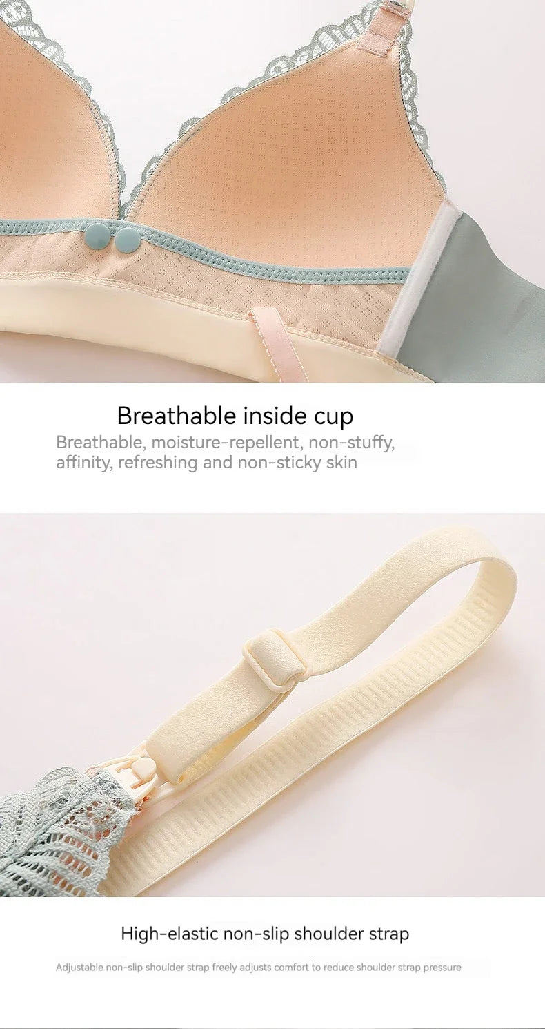 Ladies' Seamless Steel-free Thin Maternity Bra Gathered Comfortable Front-open Design For Postpartum Breastfeeding