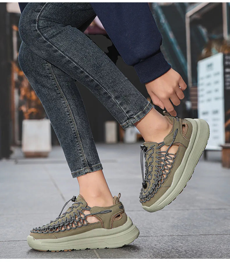 Summer Hand-woven Couple Sandals Brand Designer Men Sandals High Quality Men's Flat Casual Shoes Outdoor Thick Bottom Sandals