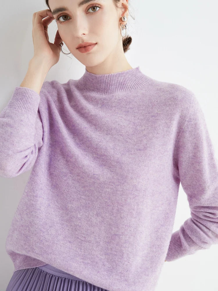 Women 100% Merino Wool Sweater For Autumn Winter  First Line Seamless Half-high Collar Pullover Basic Top OL Solid Soft Cashmere