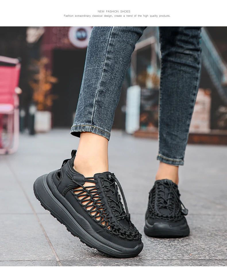 Summer Hand-woven Couple Sandals Brand Designer Men Sandals High Quality Men's Flat Casual Shoes Outdoor Thick Bottom Sandals
